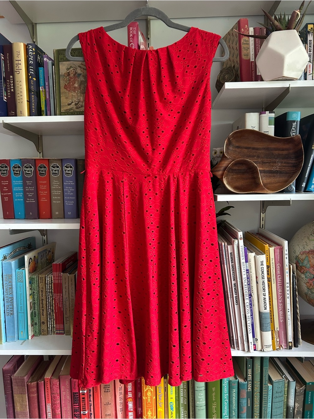 London Style Red Eyelet Midi Dress